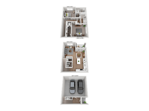 Floor plan for 2 beds, 2.5 baths, 1214 sqft
